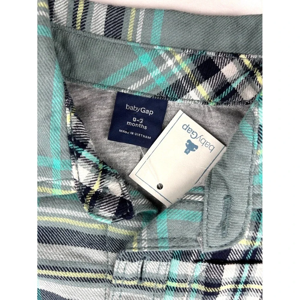 Baby Gap‎ Plaid Longall Outfit 0 3 Mos Lined Gray 1pc Romper Blue Green Collared